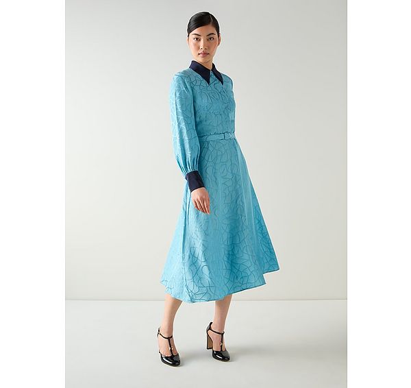 l.k. bennett Henri Blue Rope Jacquard Print Silk Shirt Dress