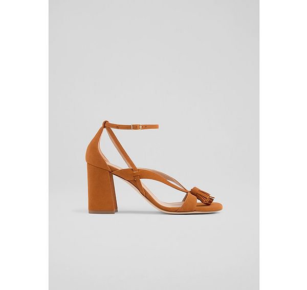 l.k. bennett Jeanie Brown Leather Tassel Block Heel Sandal