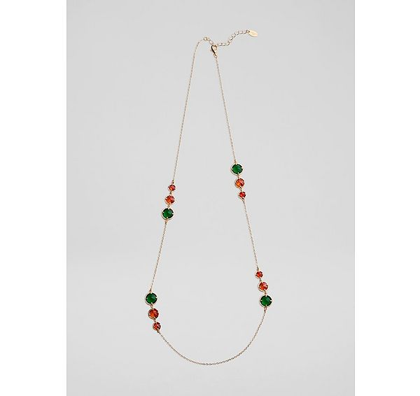 l.k. bennett Jeanie Green Crystal & Gold Plating Three Drop Repeat Necklace