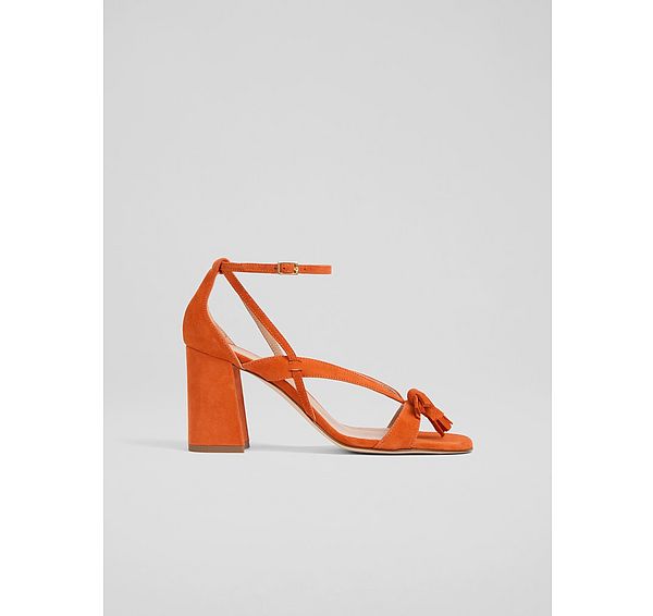 l.k. bennett Jeanie Orange Suede Tassel Block Heel Sandals