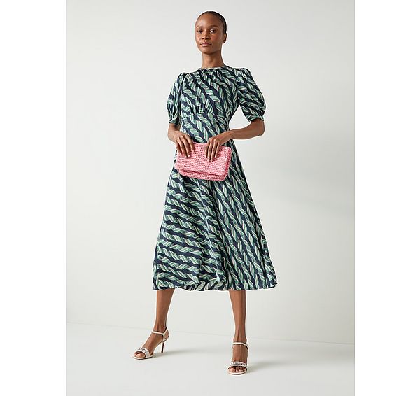 l.k. bennett Jem Spring Navy Multi Ribbon Print Satin Dress