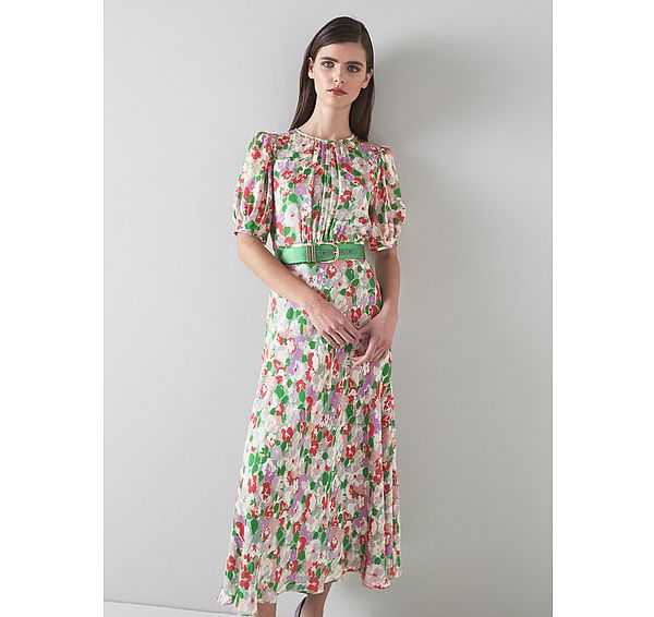 l.k. bennett Jemima Watercolour Floral Print Silk Open-Back Dress