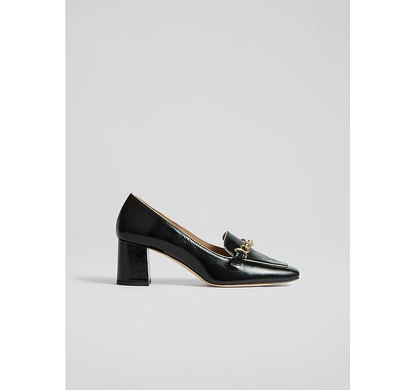 l.k. bennett Johanna Black Crinkle Patent Leather Snaffle Courts