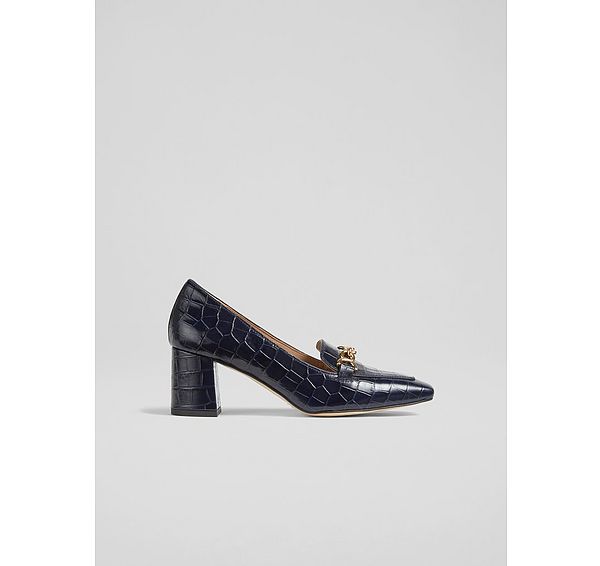 l.k. bennett Johanna Blue Croc Effect Trim Block Loafer