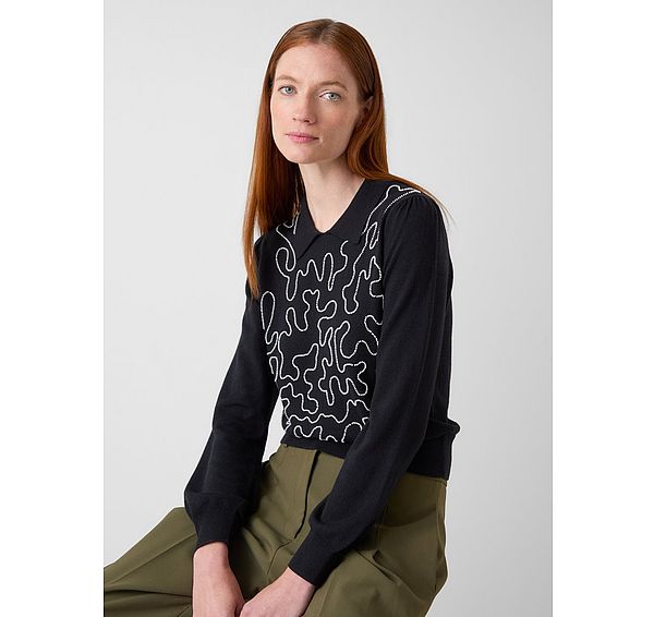 l.k. bennett Judy Black And Cream Cotton Knitted Top