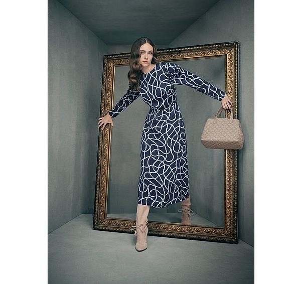 l.k. bennett Juno Blue Rope Print Gathered Sleeve Dress