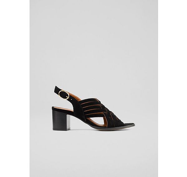 l.k. bennett Kacey Black Suede Multi Strap Woven Sandals