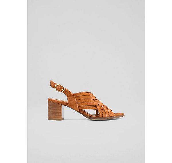 l.k. bennett Kacey Tan Suede Multi Strap Woven Sandals
