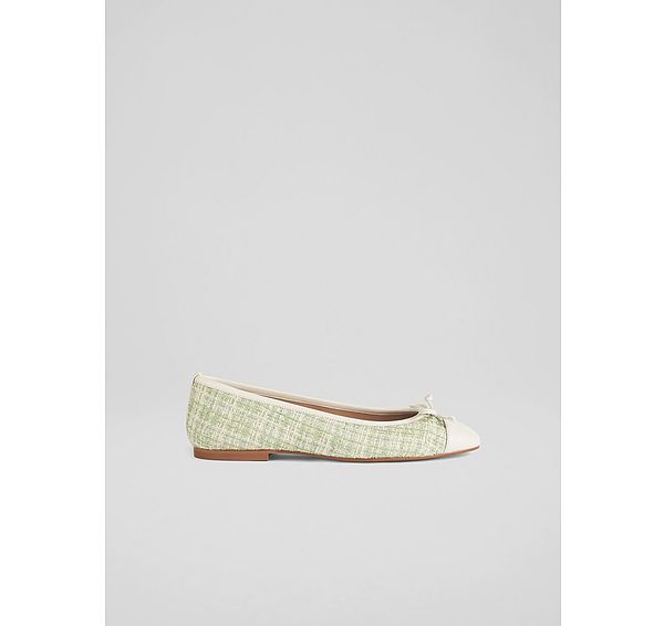 l.k. bennett Kara Green and Cream Tweed and Leather Toe Cap Ballet Pumps