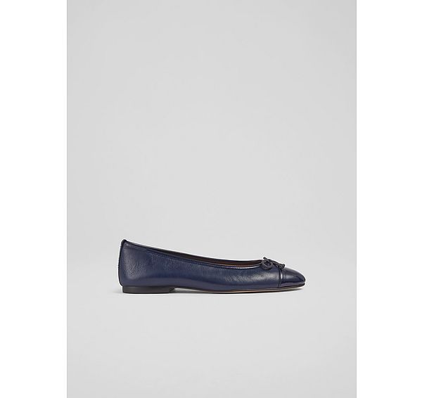 l.k. bennett Kara Navy Leather And Patent Toe Cap Ballet Flats