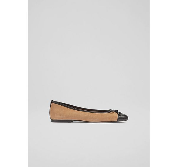 l.k. bennett Kara Sand Suede And Black Leather Toe Cap Ballerina Pumps