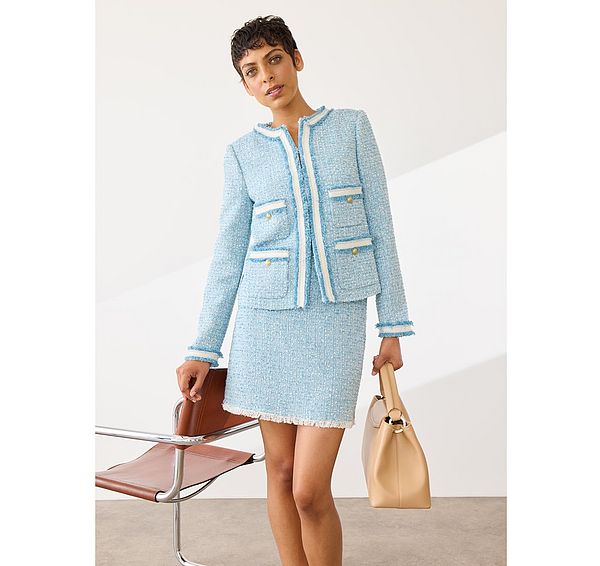 l.k. bennett Karis Blue Italian Recycled Cotton Blend Tweed Skirt