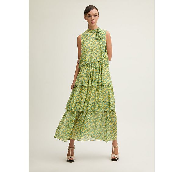 l.k. bennett Kristin Italian Straw Multi Blossom Print Tiered Georgette Dress