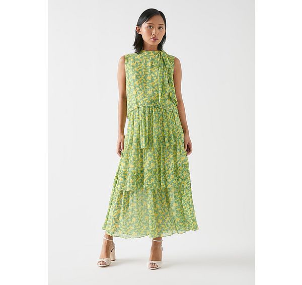 l.k. bennett Kristin Petite Italian Straw Multi Viscose Blossom Print Tiered Georgette Dress