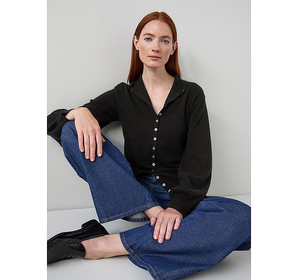 l.k. bennett Alice Black Wool Button Up Sweater