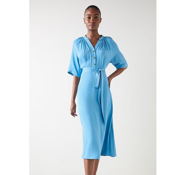 l.k. bennett Amber Blue Plain Viscose Satin Dress