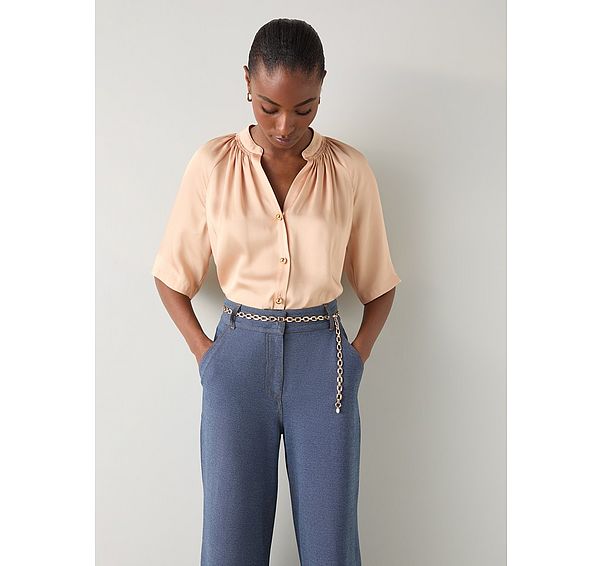 l.k. bennett Amber Camel Satin Raglan Top