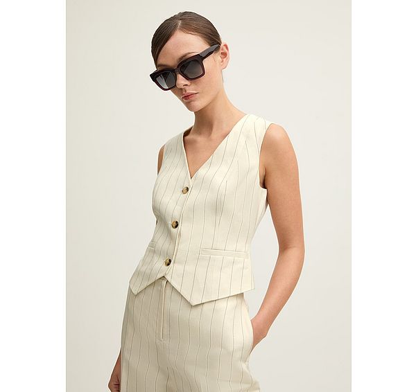 l.k. bennett Ami Cream & Black Linen Waistcoat