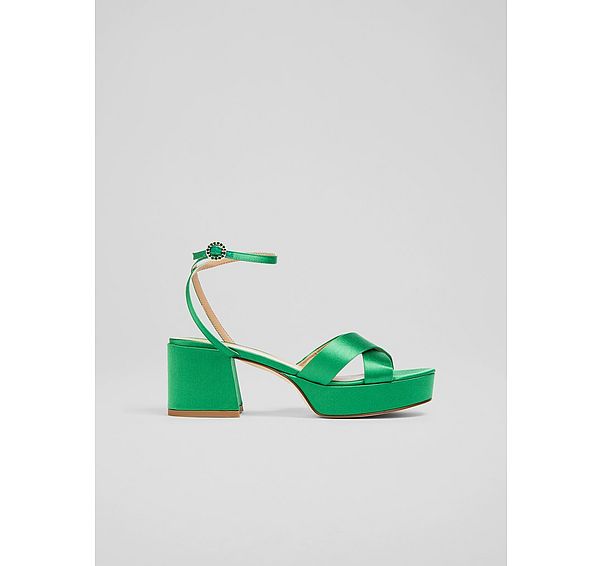 l.k. bennett Amie Green Satin Platform Sandals