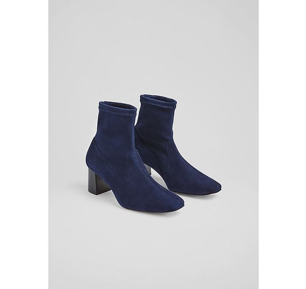 L.k. Bennett Amira Navy Stretch Suede Ankle Boots