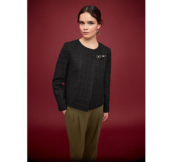 l.k. bennett Arden Black Tweed Buckle Detail Jacket