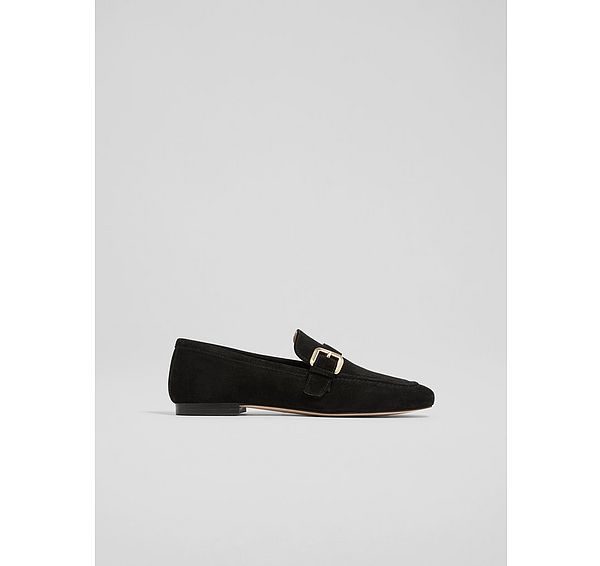 l.k. bennett Austin Black Suede Buckle Loafers