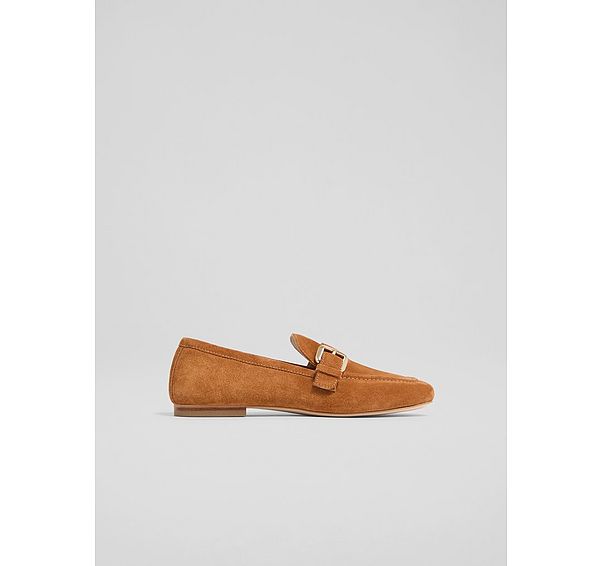 l.k. bennett Austin Tan Suede Buckle Loafers