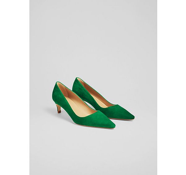 L.k. Bennett Ava Green Suede Kitten Heel Courts