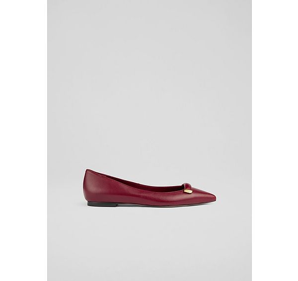 l.k. bennett Blair Red Nappa Leather Bar Trim Flats