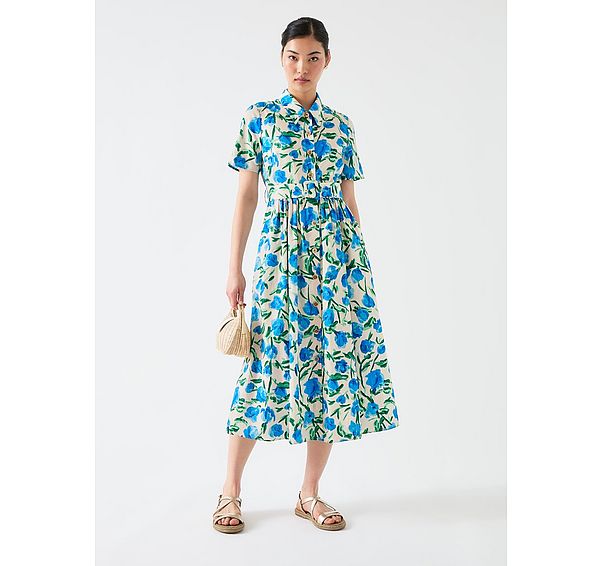 l.k. bennett Calder White Multi Cotton Shirt Dress