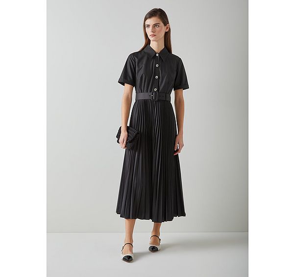 L.k. Bennett Cally Black Pleated Shirt Dress
