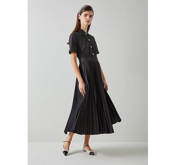 l.k. bennett Cally Black Pleated Shirt Dress