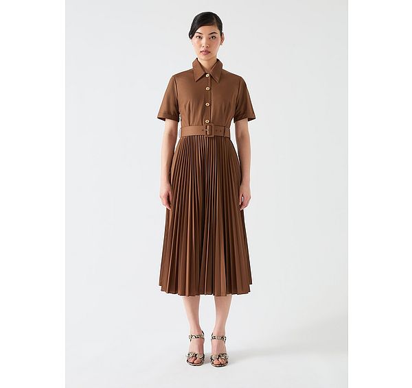 l.k. bennett Cally Mocha Pleated Cotton Shirt Dress