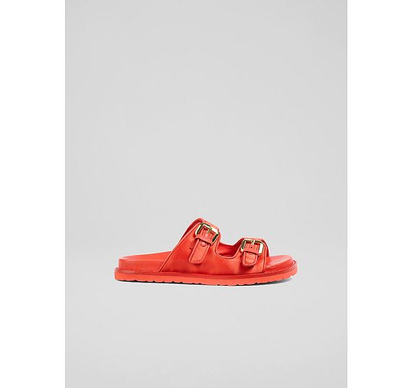 l.k. bennett Capri Red Gold Buckle Flat Sandals