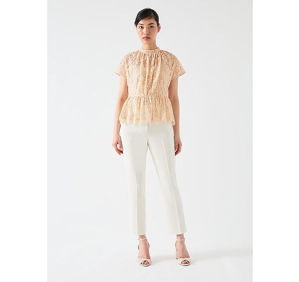 l.k. bennett Cecily Champagne & Gold Lace Waisted Top