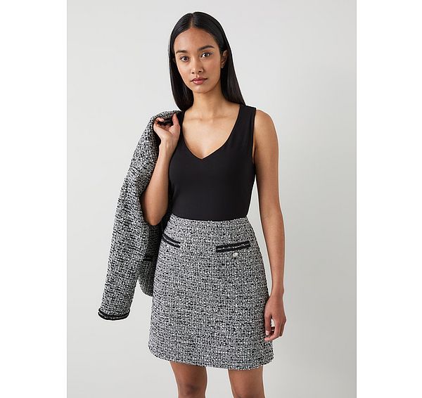 l.k. bennett Charlie Black & Ivory Tweed & Trim Skirt