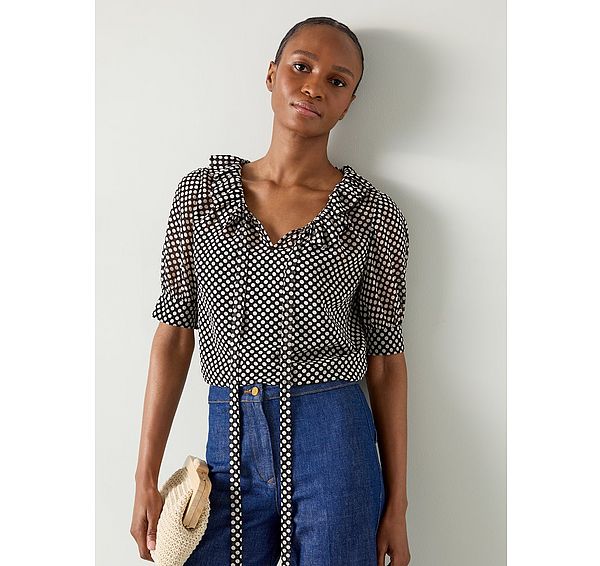 l.k. bennett Coco Black And Ecru Polka Dot Blouse
