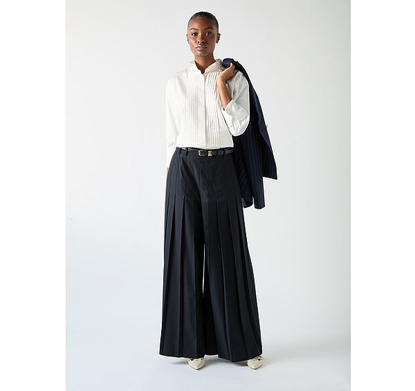 l.k. bennett Colette Blue & Navy Maxi Pleated Trouser