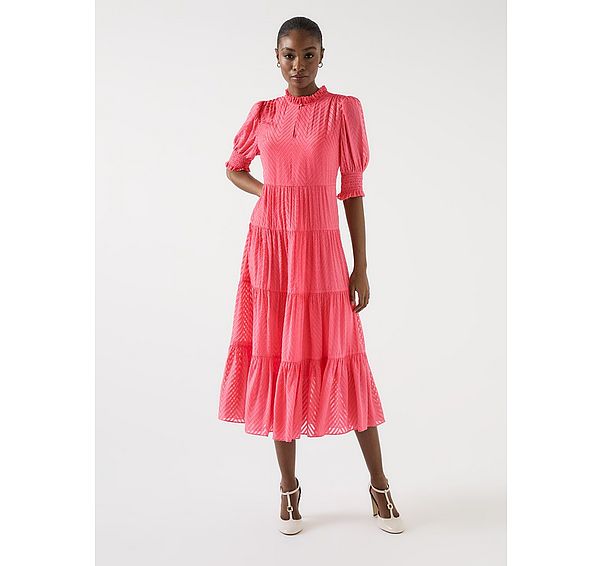 l.k. bennett Coley Softly Frilled Pink Midi Dress