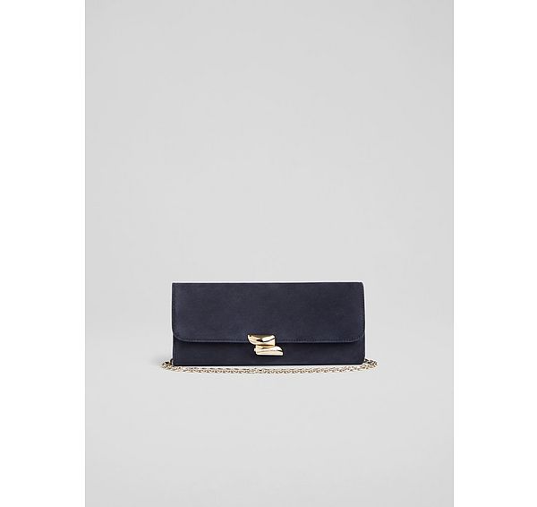 l.k. bennett Daisy Blue Suede Long Clasp Clutch Bag