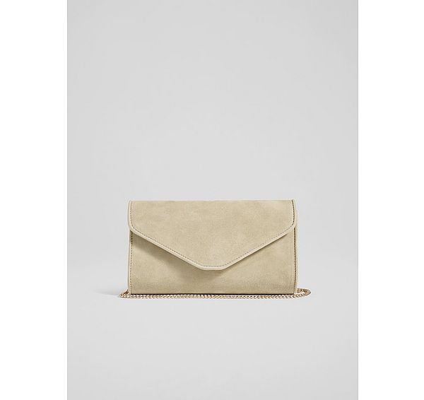 l.k. bennett Dominica Beige Suede Clutch Bag