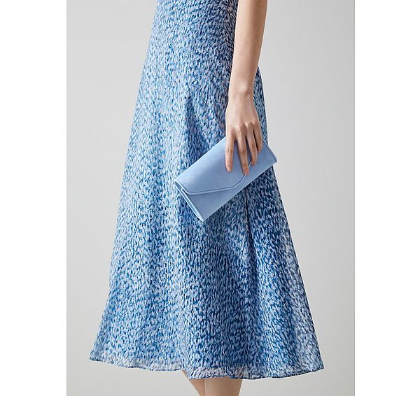 L.k. Bennett Dominica Pale Blue Suede Clutch Bag
