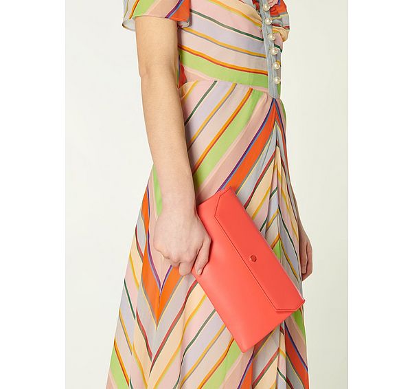 l.k. bennett Dora Coral Leather Envelope Clutch
