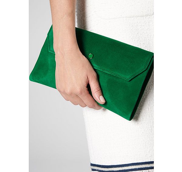 L.k. Bennett Dora Green Suede Envelope Clutch