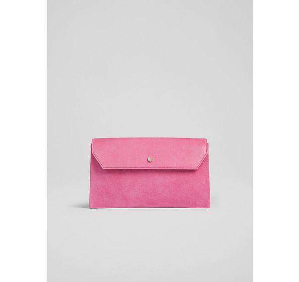l.k. bennett Dora Pink Suede Envelope Clutch