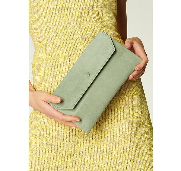 l.k. bennett Dora Soft Green Suede Clutch