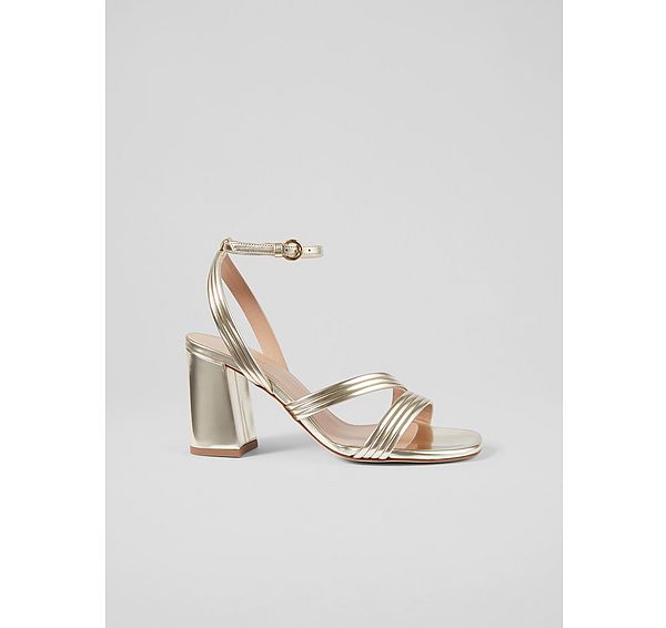 l.k. bennett Edita Gold Strap Block Heels
