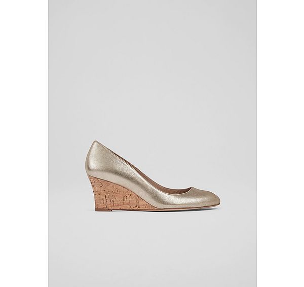 l.k. bennett Eevi Gold Suede Cork Wedges