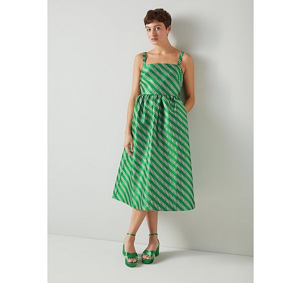 l.k. bennett Elodie Green Metallic Geometric Dress