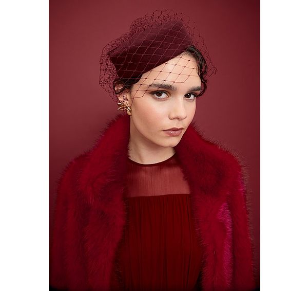l.k. bennett Elouise Red Burgundy Plain Pillbox Hat